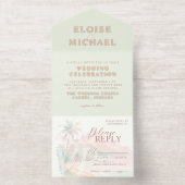 Tropical Sunset Island Beach Watercolor Wedding オールインワン招待状 (内側)