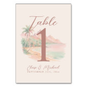 Tropical Sunset Island Beach Watercolor Wedding テーブルナンバー (裏面)