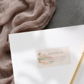 Tropical Sunset Island Beach Watercolor Wedding ラベル