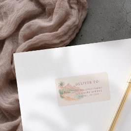 Tropical Sunset Island Beach Watercolor Wedding ラベル