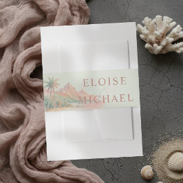 Tropical Sunset Island Beach Watercolor Wedding 招待状ベリーバンド