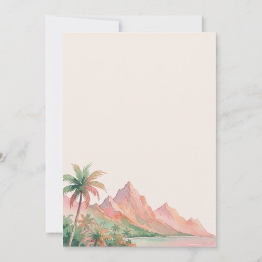 Tropical Sunset Island Beach Watercolor Wedding 招待状 (裏面)