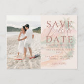 Tropical Sunset Island Watercolor Photo Wedding 案内ポストカード (正面)