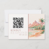 Tropical Sunset Island Watercolor Wedding QR  出欠カード (裏面)