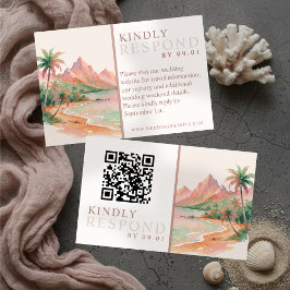 Tropical Sunset Island Watercolor Wedding QR  出欠カード