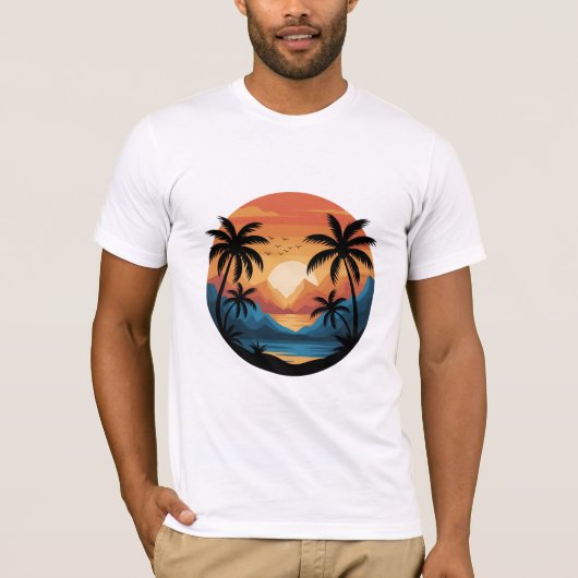 Tropical Sunset Landscape with Palm Trees and Moun Tシャツ (正面)