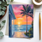 Tropical Sunset Palm Beach Ocean Watercolor ポストカード