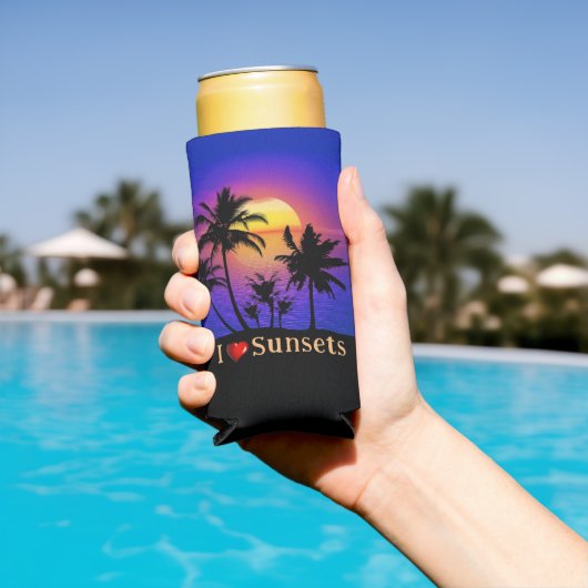 Tropical Sunset Palm Trees スリム缶クーラー (インサイチュ プール)