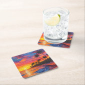 Tropical Sunset Paper Beverage Coaster スクエアペーパーコースター (インサイチュ)