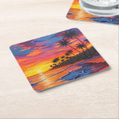 Tropical Sunset Paper Beverage Coaster スクエアペーパーコースター (アングル)