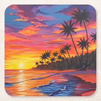 Tropical Sunset Paper Beverage Coaster スクエアペーパーコースター