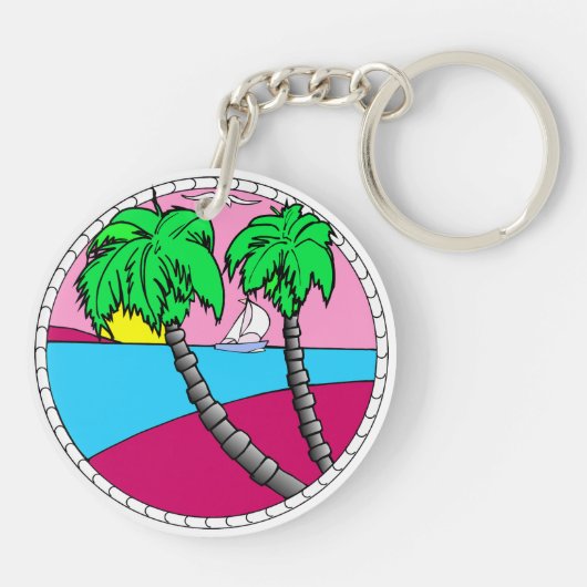 Tropical Sunset Paradise Acrylic Keychain キーホルダー (裏面)