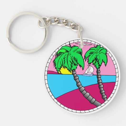 Tropical Sunset Paradise Acrylic Keychain キーホルダー (正面)