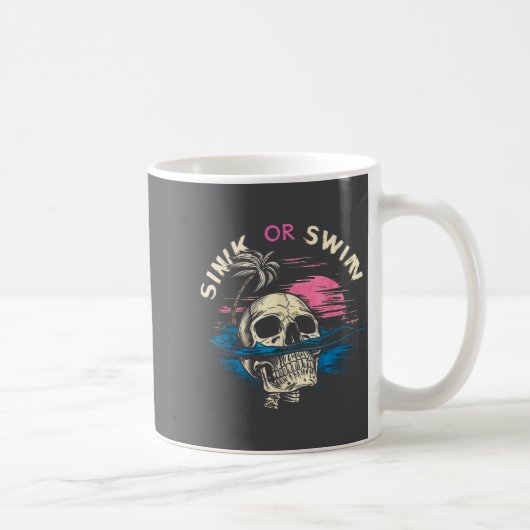 Tropical Sunset Skull Sink Ocean Swim Laugh コーヒーマグカップ (右)