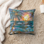 Tropical Sunset Stained Glass Pillow クッション (ブランケット)