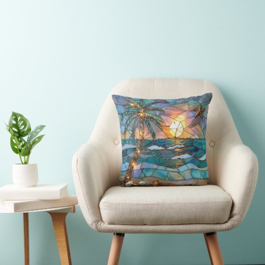 Tropical Sunset Stained Glass Pillow クッション (椅子)