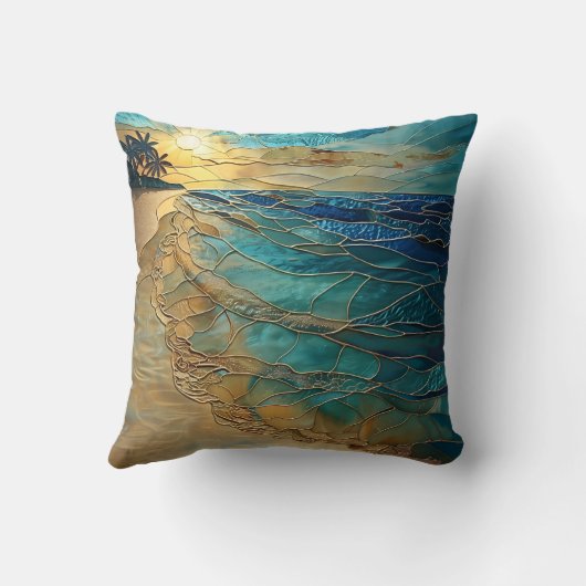 Tropical Sunset Stained Glass Pillow クッション (裏面)