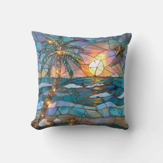 Tropical Sunset Stained Glass Pillow クッション (正面)