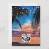 Tropical Sunset String Lights Palm QR Code Wedding 招待状 (裏面)