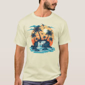 Tropical Sunset Waterfall Graphic T-Shirt Tシャツ (正面)