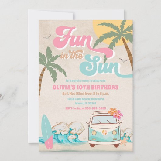 Tropical Surf Birthday Invitation 招待状 (正面)