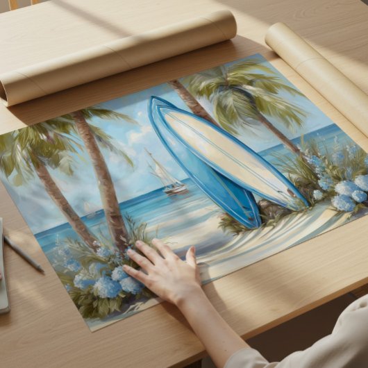 Tropical Surfboard Coastal Wall Art Print ポスター