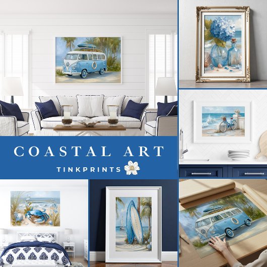 Tropical Surfboard Coastal Wall Art Print ポスター