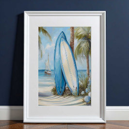 Tropical Surfboard Coastal Wall Art Print ポスター