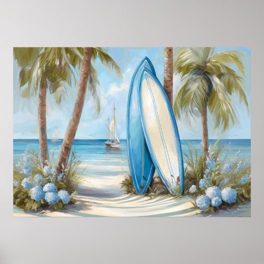 Tropical Surfboard Coastal Wall Art Print ポスター (正面)