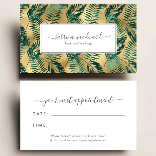 Tropical Teal Gold Foliage Pattern Appointment 名刺