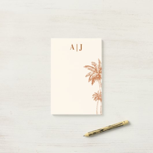 Tropical Terracotta Palm Tree Minimalist Monogram ポストイット (デスク上)