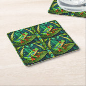 Tropical-themed coasters with vibrant green leaves スクエアペーパーコースター (アングル)