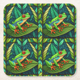Tropical-themed coasters with vibrant green leaves スクエアペーパーコースター