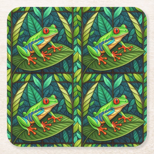 Tropical-themed coasters with vibrant green leaves スクエアペーパーコースター (正面)