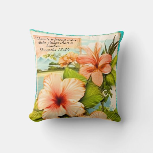 Tropical Throw Pillow Proverbs 18:24 クッション (正面)