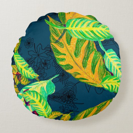 Tropical Tie Dye Blue Gouache. Tropical Pattern. G ラウンドクッション (正面)