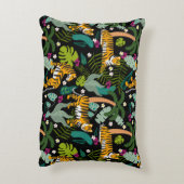 Tropical Tiger Black Botanical Jungle Safari Cats アクセントクッション (裏面(縦))