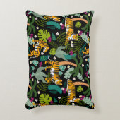 Tropical Tiger Black Botanical Jungle Safari Cats アクセントクッション (正面(垂直))
