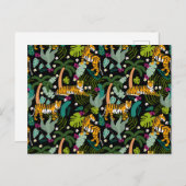 Tropical Tiger Black Botanical Jungle Safari Cats シーズンポストカード (正面/裏面)