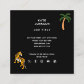 Tropical Tiger Black Botanical Jungle Safari Cats スクエア名刺 (裏面)