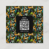 Tropical Tiger Black Botanical Jungle Safari Cats スクエア名刺 (正面)