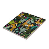 Tropical Tiger Black Botanical Jungle Safari Cats タイル (側面)