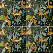Tropical Tiger Black Botanical Jungle Safari Cats タイル