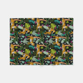 Tropical Tiger Black Botanical Jungle Safari Cats フリースブランケット (正面(横))