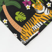 Tropical Tiger Black Botanical Jungle Safari Cats フリースブランケット (角)