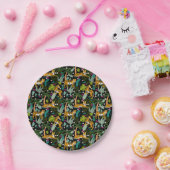 Tropical Tiger Black Botanical Jungle Safari Cats ペーパープレート (パーティー)