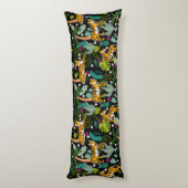 Tropical Tiger Black Botanical Jungle Safari Cats ボディピロー (裏面 (縦))