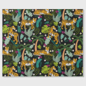Tropical Tiger Black Botanical Jungle Safari Cats ラッピングペーパー (フラット)