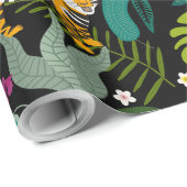 Tropical Tiger Black Botanical Jungle Safari Cats ラッピングペーパー (ロールコーナー)