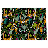 Tropical Tiger Black Botanical Jungle Safari Cats ラージペーパーバッグ (正面)